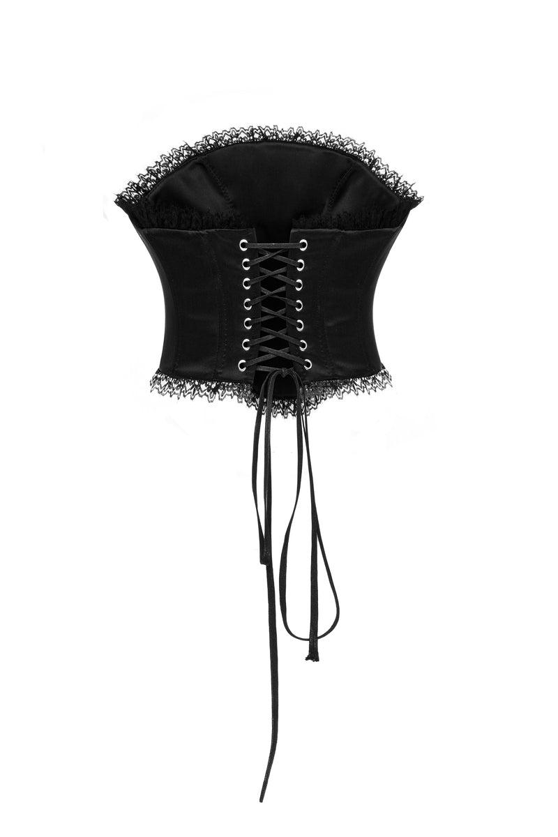 Black Roxanne corset top by MATTERS, featuring a fitted design and detailed lace-up front, perfect for stylish outfits.
