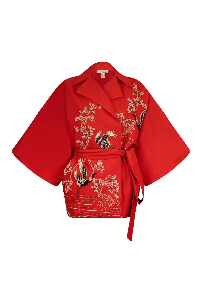 Nadya Shah Ruby Casiss Belted Jacket displayed on a mannequin, featuring a stylish belt and tailored design for modern fashion.