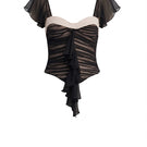 Black ruched mini top from Stolen Stores featuring a fitted design and gathered fabric detail.