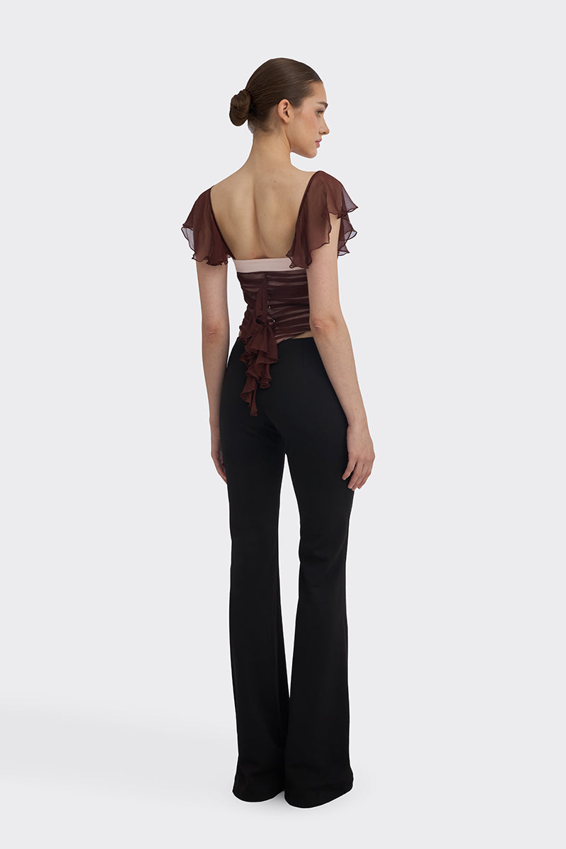 Brown ruched mini top from Stolen Stores, featuring a fitted design and stylish detailing, perfect for casual or trendy outfits.
