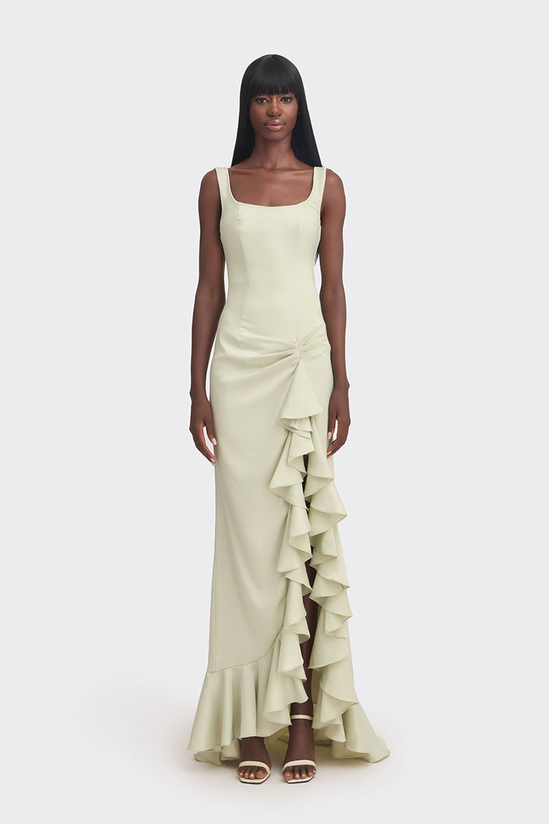 Stolen Stores CULT MIA X Stolen Stores RUFFLE SPLIT DRESS IN GREEN | CULT MIA Stolen Stores CULT MIA X Stolen Stores RUFFLE SPLIT DRESS IN GREEN | CULT MIA