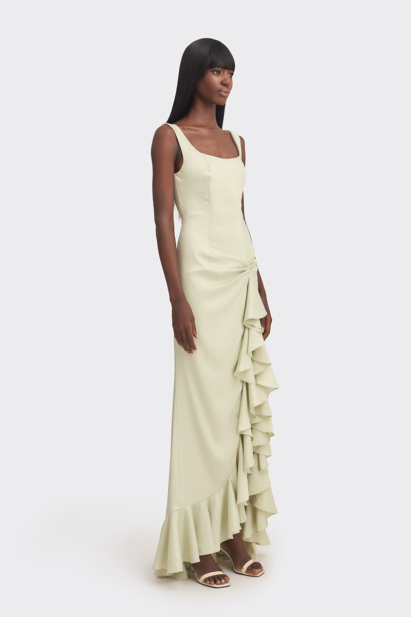 CULT MIA X STOLEN STORES RUFFLE SPLIT DRESS IN GREEN - CULT MIA