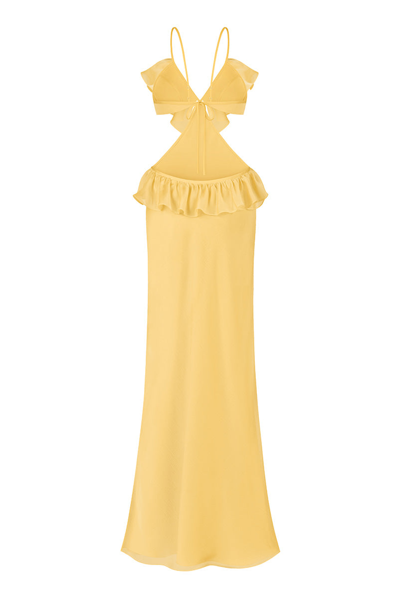RUFFLE MAXI SLIP DRESS IN YELLOW - CULT MIA