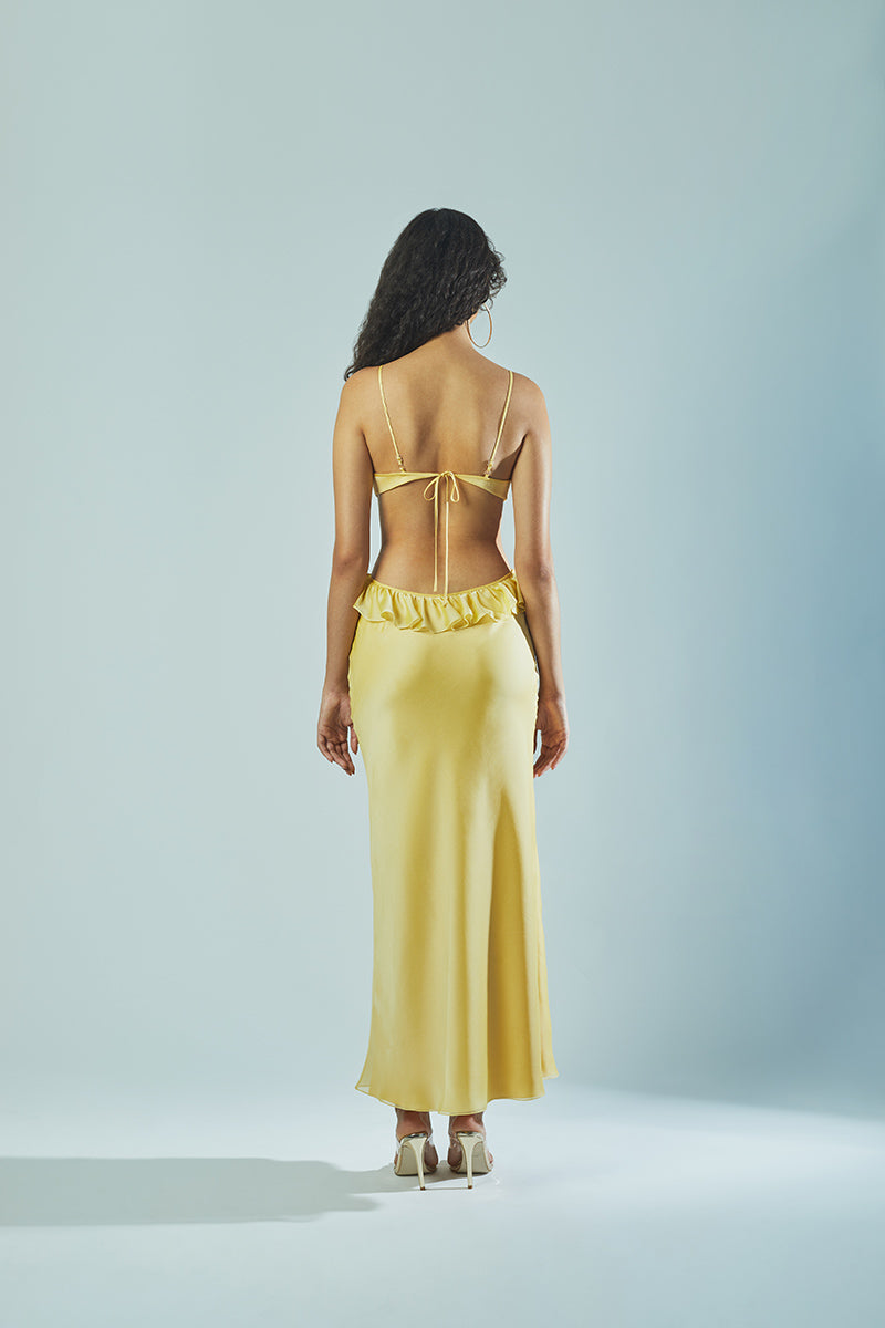 RUFFLE MAXI SLIP DRESS IN YELLOW - CULT MIA