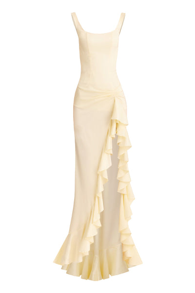 RUFFLE SLIT YELLOW MAXI DRESS | CULT MIA | Stolen Stores