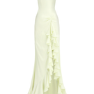 Green CULT MIA X Stolen Stores ruffle split maxi dress, flowing fabric, stylish design, perfect for summer or casual wear.