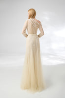 Beige layered floor-length top and skirt co-ords by Happy Clothing, featuring soft, flowing fabric and layered design.