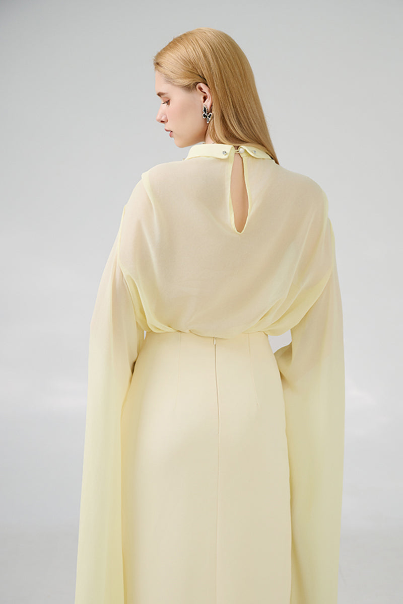 BEIGE TAFFETA FLOOR LENGTH GOWN - CULT MIA