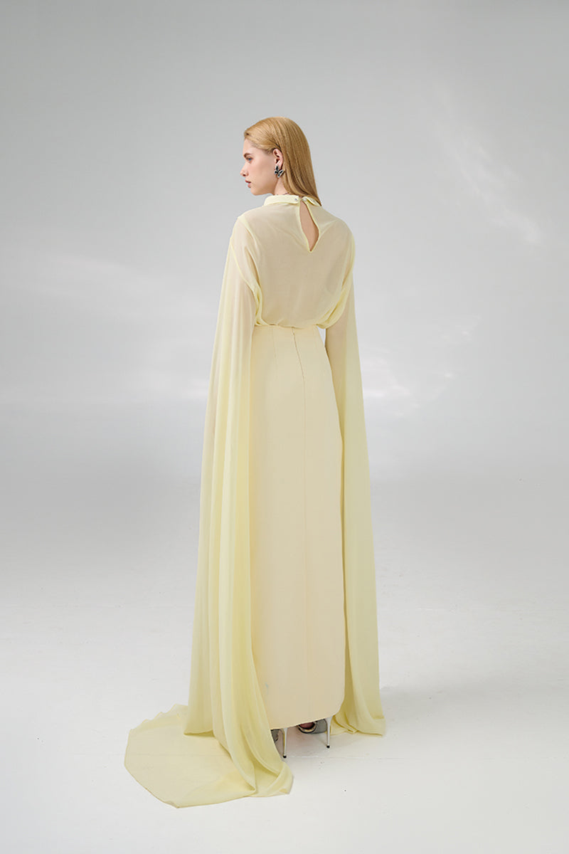 BEIGE TAFFETA FLOOR LENGTH GOWN - CULT MIA