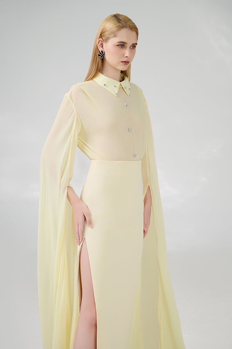 BEIGE TAFFETA FLOOR LENGTH GOWN - CULT MIA