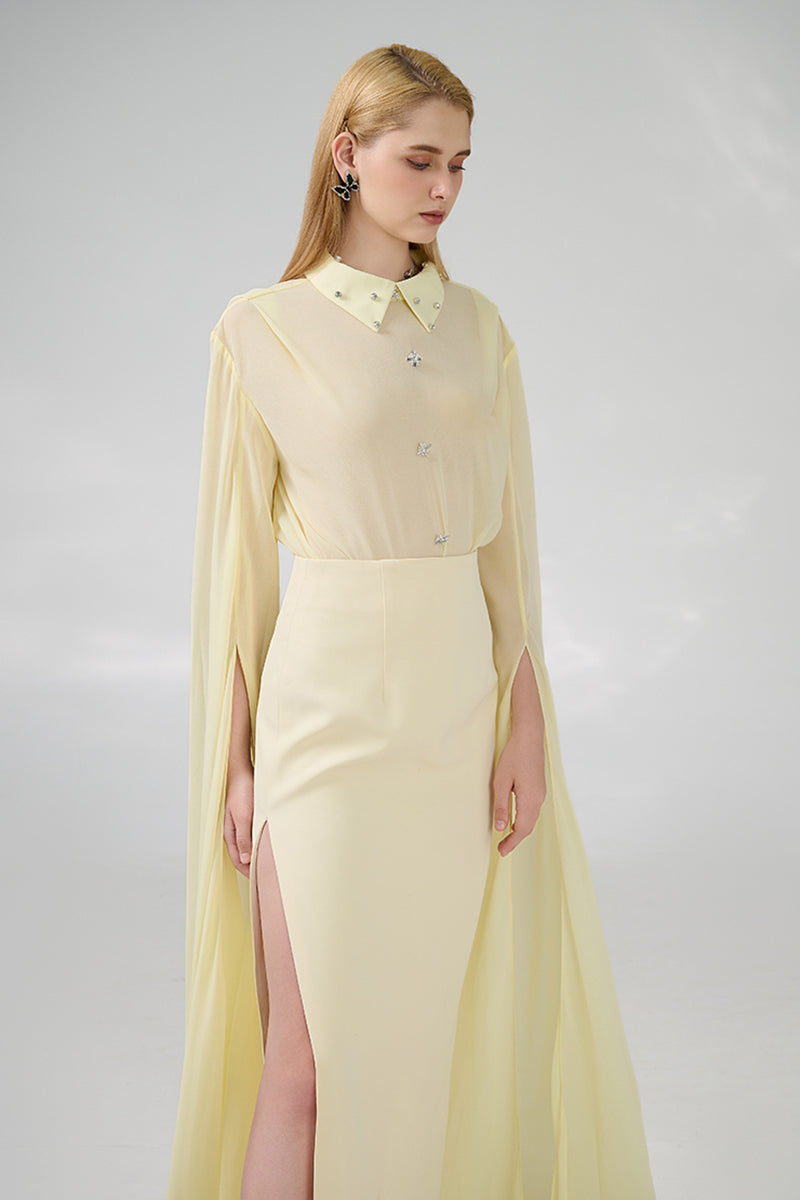 BEIGE TAFFETA FLOOR LENGTH GOWN - CULT MIA