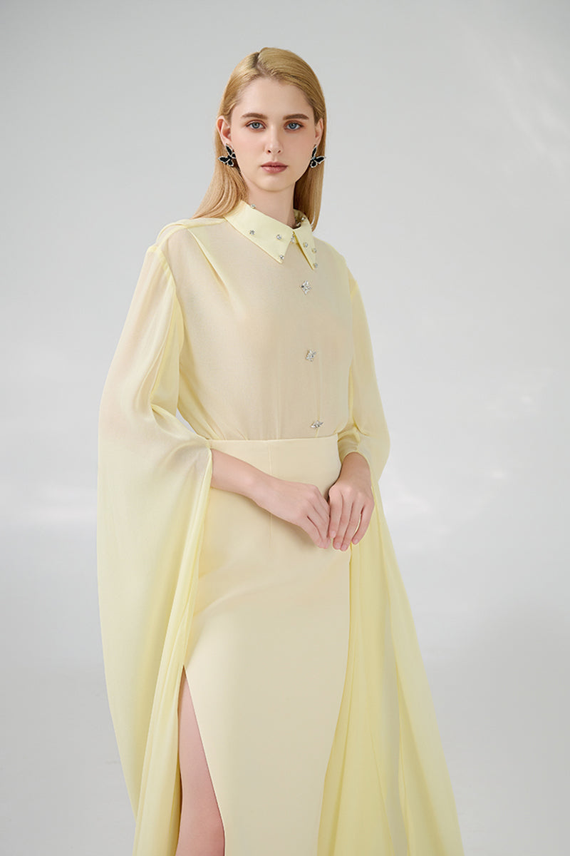 BEIGE TAFFETA FLOOR LENGTH GOWN - CULT MIA