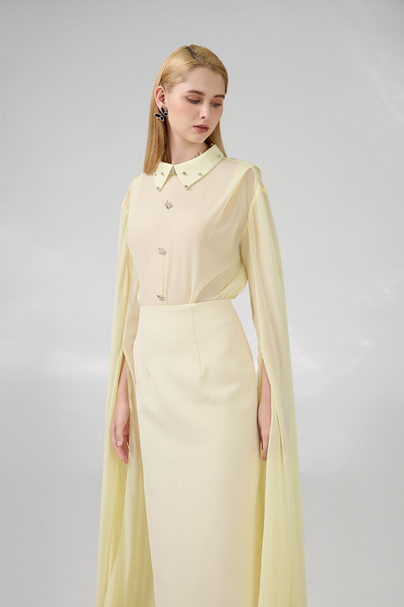 BEIGE TAFFETA FLOOR LENGTH GOWN - CULT MIA