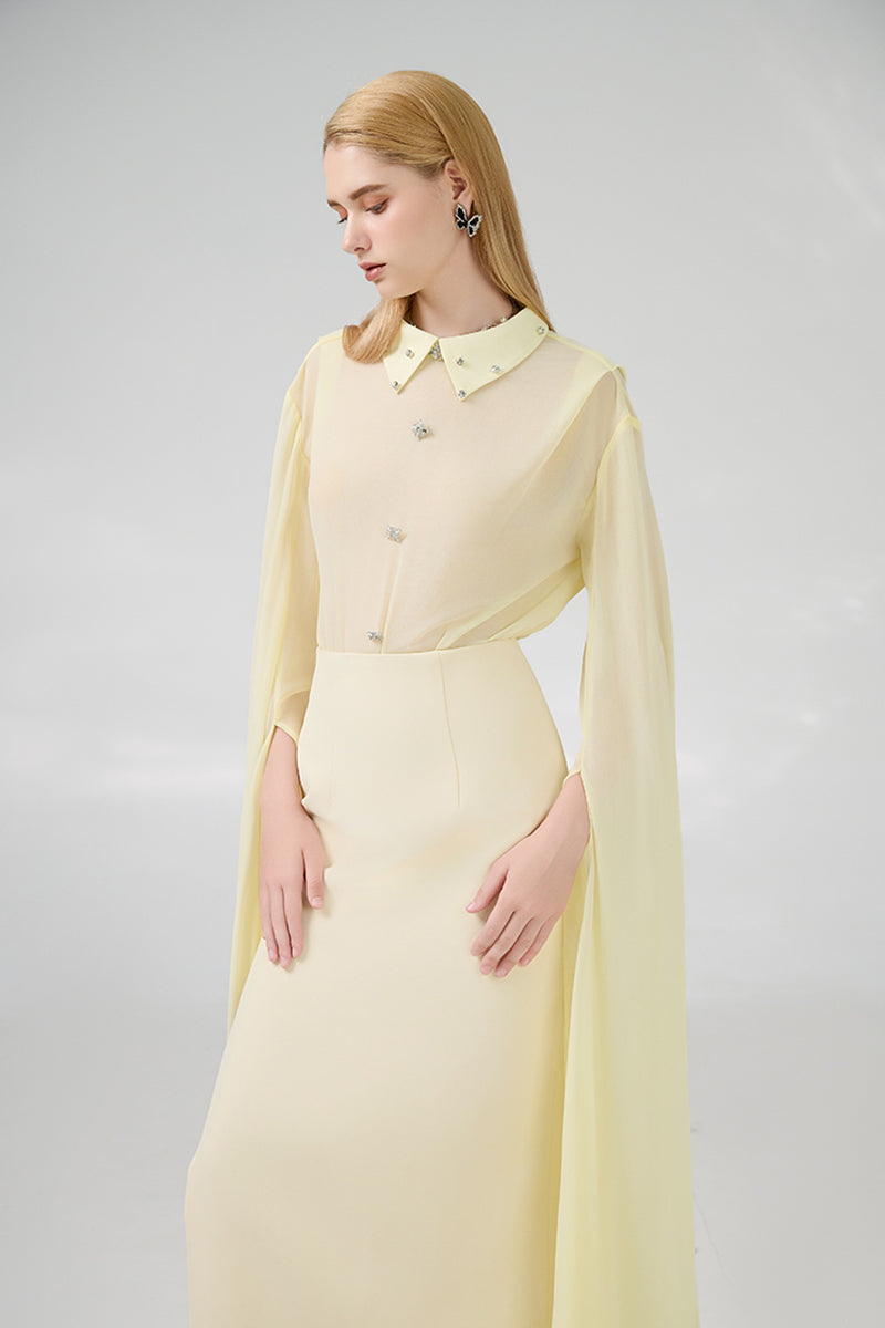 BEIGE TAFFETA FLOOR LENGTH GOWN - CULT MIA