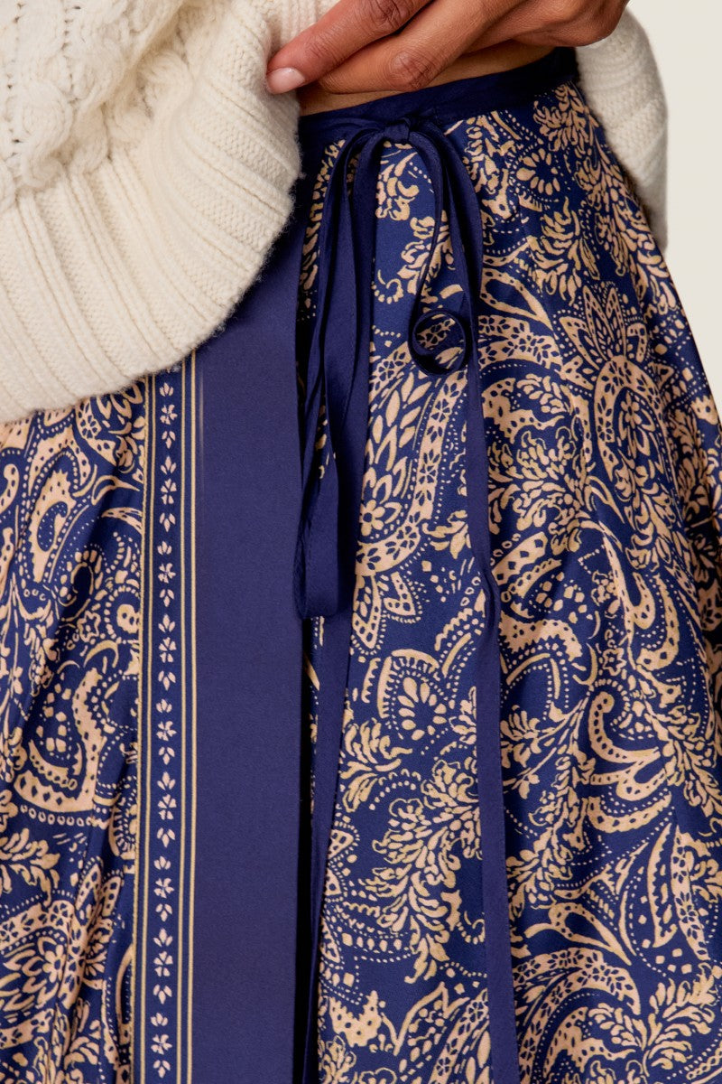 Rebecca Taylor Tatum scarf midi skirt in marmalade with detailed fabric pattern and flowing silhouette.