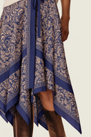 Rebecca Taylor Tatum scarf midi skirt with a textured, patterned fabric, shown with intricate details and elegant drape.