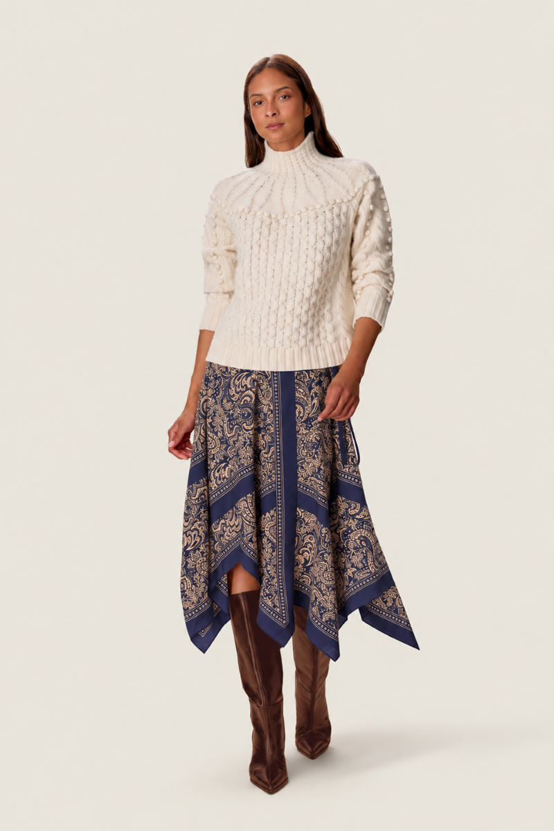 Rebecca Taylor Tatum scarf midi skirt in marmalade color, featuring a stylish, flowy design with a high waist and elegant length.