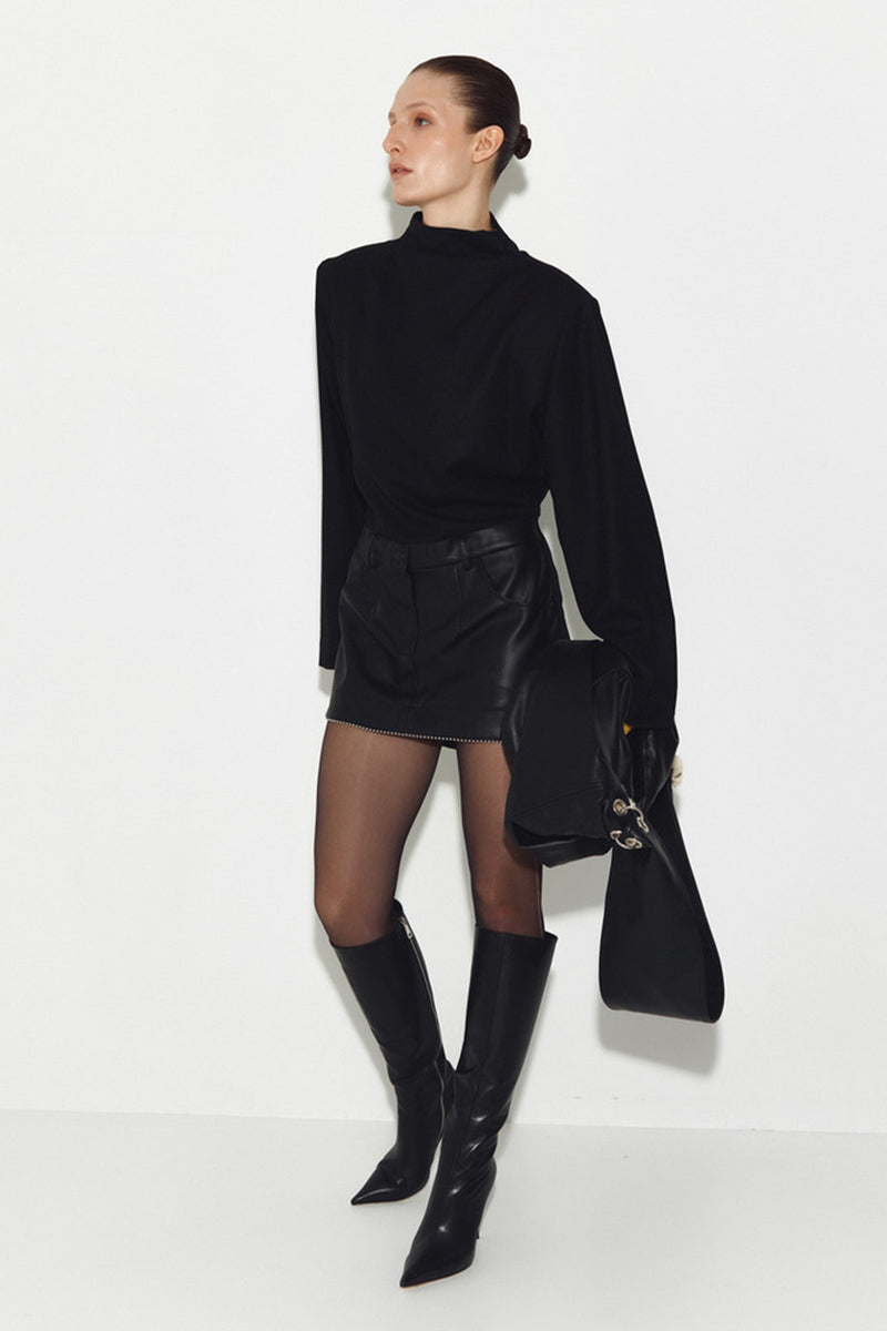 Black Sayya mini dress with a fitted silhouette, short sleeves, and stylish design perfect for casual or evening wear.