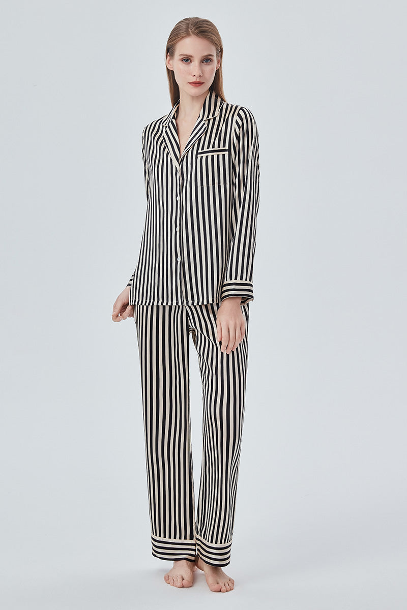 STRIPE WOMEN'S PAJAMA SET IN BLACK - CULT MIA
