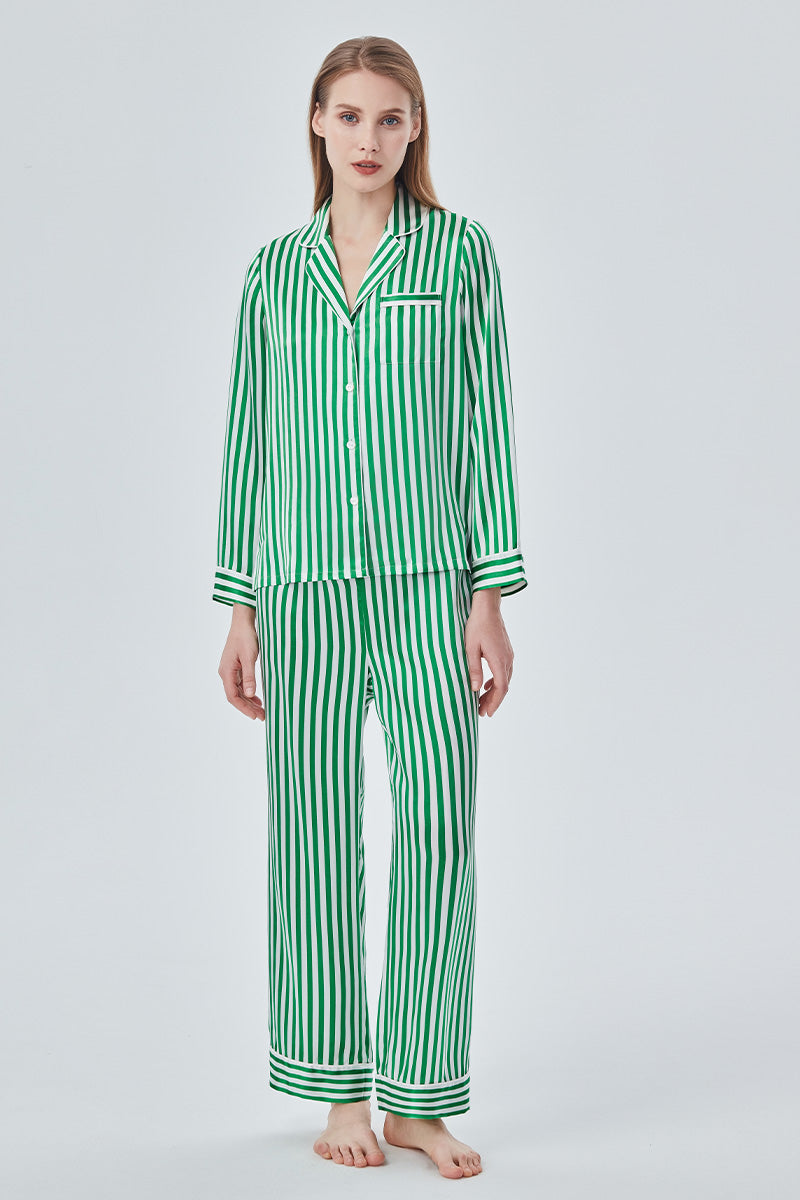 STRIPE WOMEN'S PAJAMA SET IN GREEN - CULT MIA