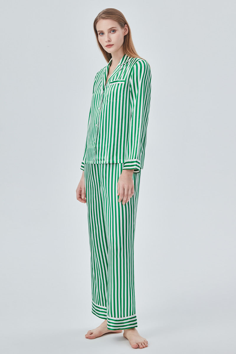 STRIPE WOMEN'S PAJAMA SET IN GREEN - CULT MIA
