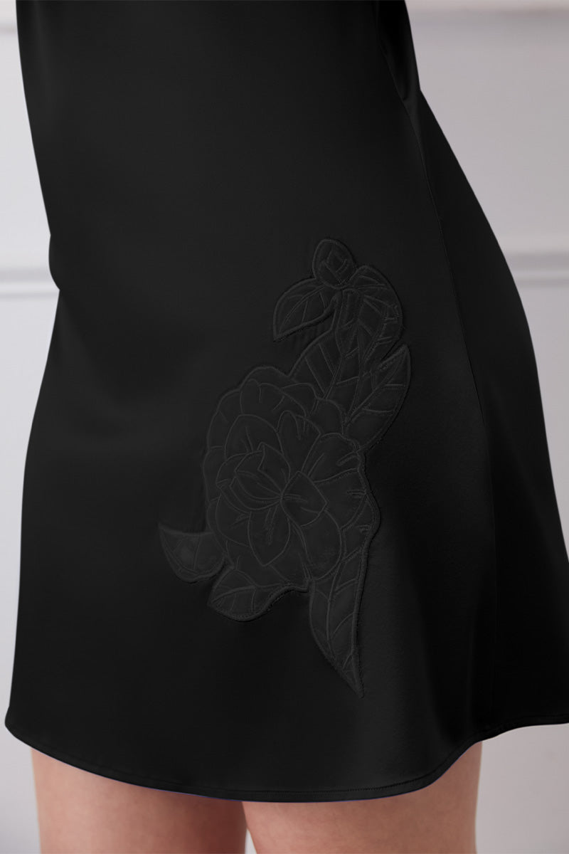 CAMELLIA SILK SLIP SHORT DRESS IN BLACK - CULT MIA
