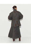 Gray denim jacket by Sayya, with classic collar and button front, shown on a hanger.
