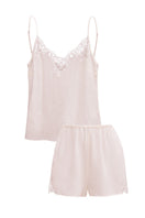 Pink Monogram Women's camisole set by MANITO, featuring comfortable pajama top and matching shorts with monogram design.