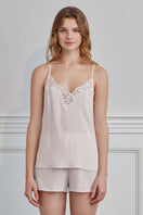 Pink Monogram Women's camisole pajamas set by MANITO, featuring a comfortable sleeveless top and matching shorts.