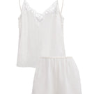 White Monogram Women's Camisole Set by MANITO featuring soft fabric and delicate straps, ideal for comfortable sleepwear.