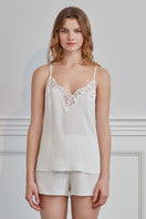 White Monogram women's camisole set by MANITO featuring a comfortable sleepwear design with soft fabric and delicate details.