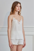 White Monogram Women's camisole set by MANITO, featuring comfortable pajama top and bottom for relaxed sleepwear.