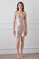 Pink lace-trimmed slip dress from MANITO, a stylish mini dress with delicate lace details and a soft, feminine fit.