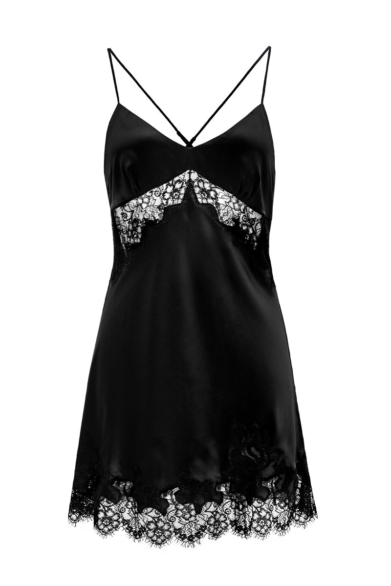 LATICA LACE-TRIMMED SLIP DRESS IN BLACK - CULT MIA