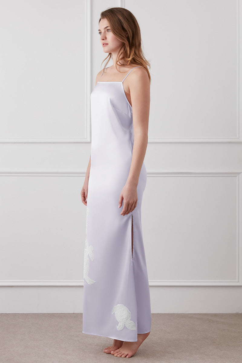 CAMELLIA SILK SLIP LONG DRESS IN PURPLE - CULT MIA