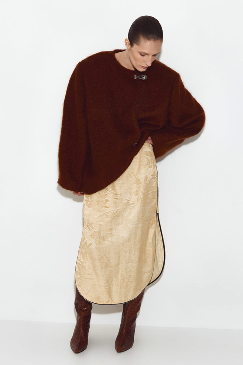 Brown Mohair jacket by Sayya featuring a stylish, cozy design, ideal for layering and adding elegance to winter outfits.