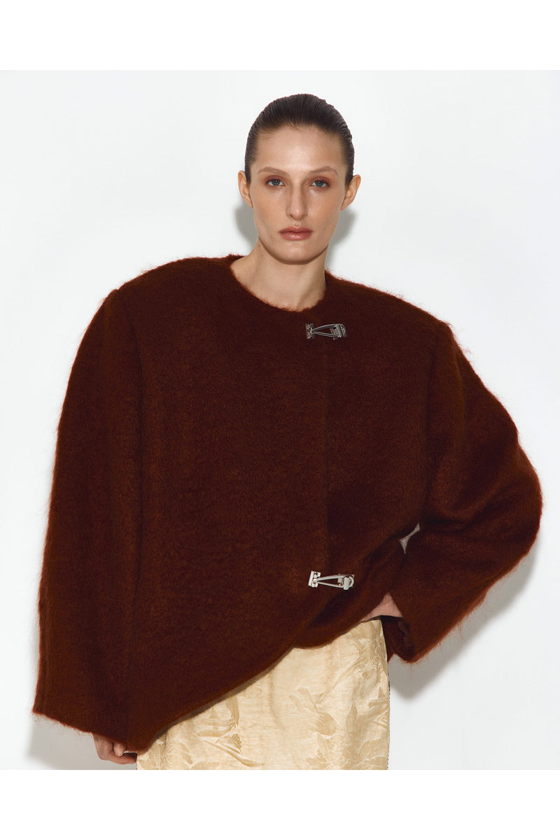 MOHAIR JACKET IN BROWN - CULT MIA