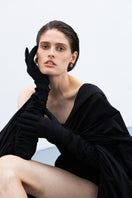Black Monetre gloves with train pattern, stylish gloves and mittens for cold weather, featuring playful train design.