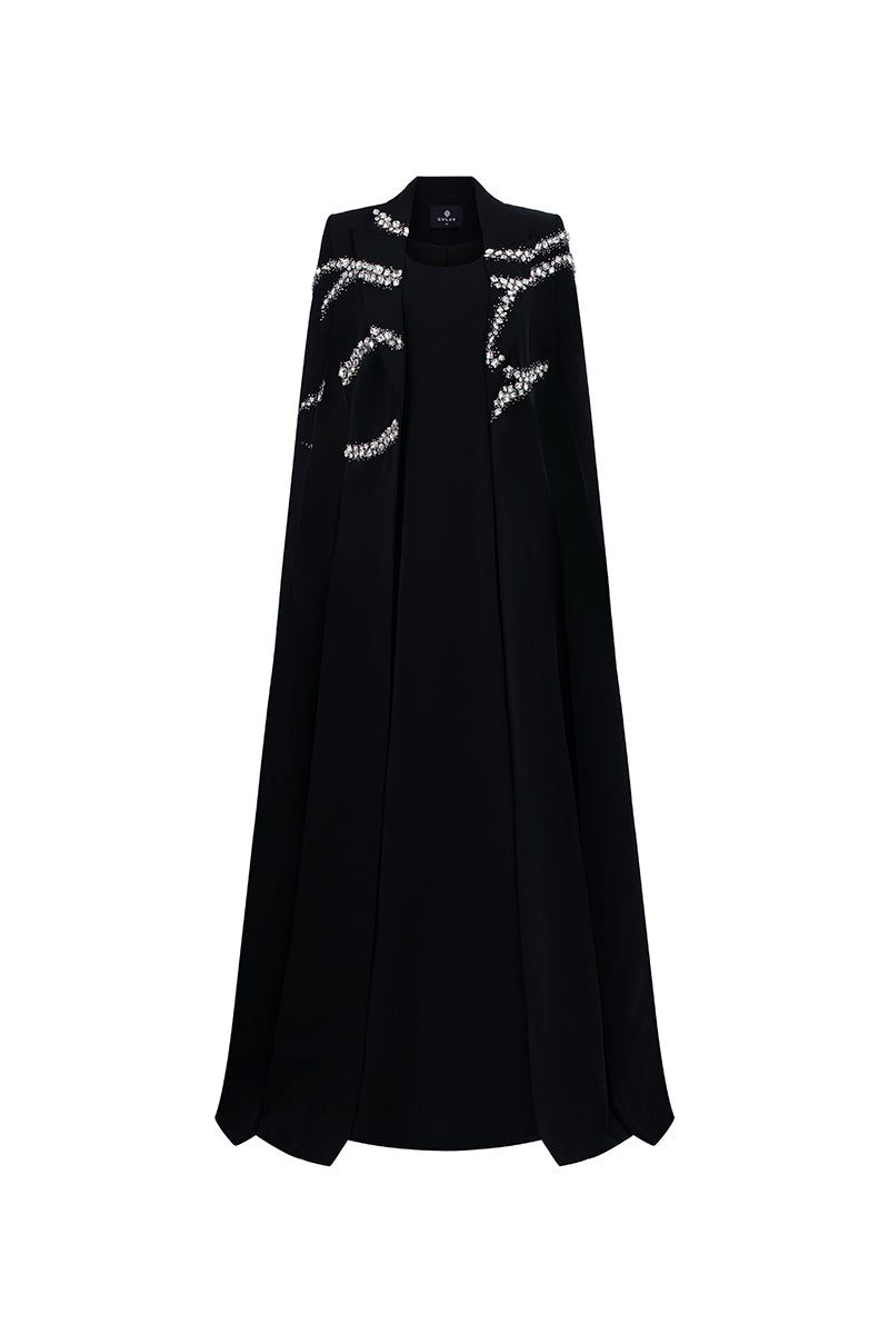 Black embroidered high neck gown by GVLUX, featuring intricate embroidery and elegant design, perfect for formal occasions.
