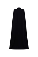 Black embroidered high neck gown by GVLUX featuring intricate embroidery and a flowing design, perfect for formal occasions.
