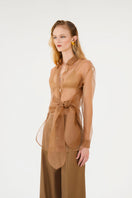 Sepia-colored MASTANI Maha Shirt made of organza fabric, featuring a stylish and elegant design.