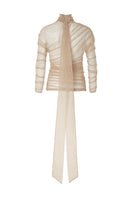 Peach Sand blouse by Studio NK, a stylish women's top with a relaxed fit and soft fabric, shown on a hanger.