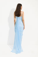 Sky blue Saphira maxi dress by Urban Muse, flowing fabric and elegant design, perfect for summer or casual occasions.