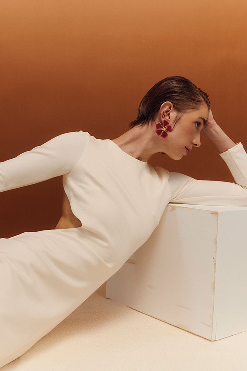 Terracotta Aurora maxi earrings by Sara & Flora featuring large, handcrafted terracotta design with intricate detailing.