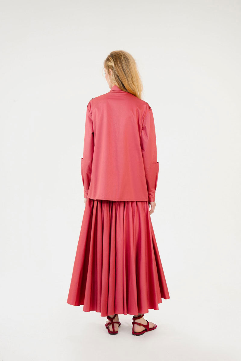 Mastani SAYA fringed shirt in berry color with fringe detailing, long sleeves, and button front, casual stylish women's shirt.