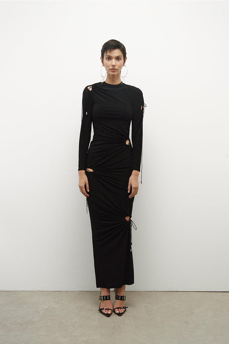 SILK KNITTED DRESS WITH CUT-OUTS