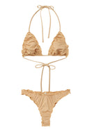 Seaquelle gold sea bikini bottom with adjustable tie, matching gold bikini top, designed for stylish beachwear.