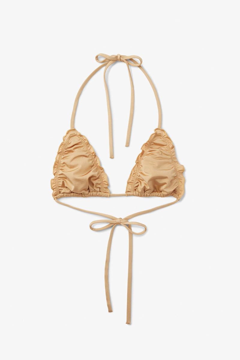 Gold Seaquelle bikini top and bottom set featuring a stylish design, perfect for beach or poolside wear.