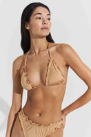 Seaquelle gold bikini top and bottom set, stylish swimwear with a shimmering metallic finish, perfect for beach or pool days.