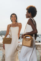 Mara Brazil Serena Bag Lurex top handle bag with metallic gold and silver fabric, stylish accessory for evening and formal occasions.